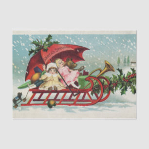 Papel De Seda Vintage Christmas Santa Special Sled and Toys