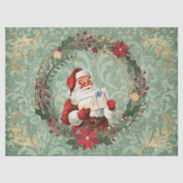 Papel De Seda Vintage Christmas Santa y Wreath Decoupage