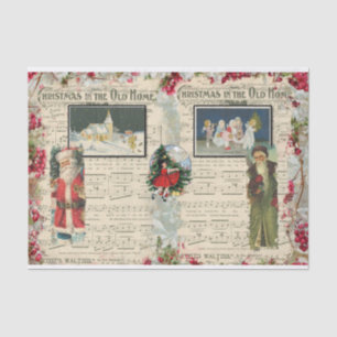 Papel De Seda Vintage Christmas Santas, Children, Notas Musicale