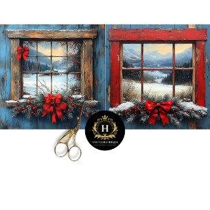 Papel De Seda Vintage Christmas Scene Rustic Windows Decoupage