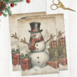 Papel De Seda Vintage Christmas Snowman<br><div class="desc">Un diseño vintage de muñeco de nieve. Ideal para Navidades envueltos de regalo o para proyectos de artesanía y desconexión.</div>