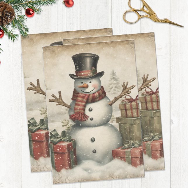 Papel De Seda Vintage Christmas Snowman (Vintage Snowman Tissue Paper)