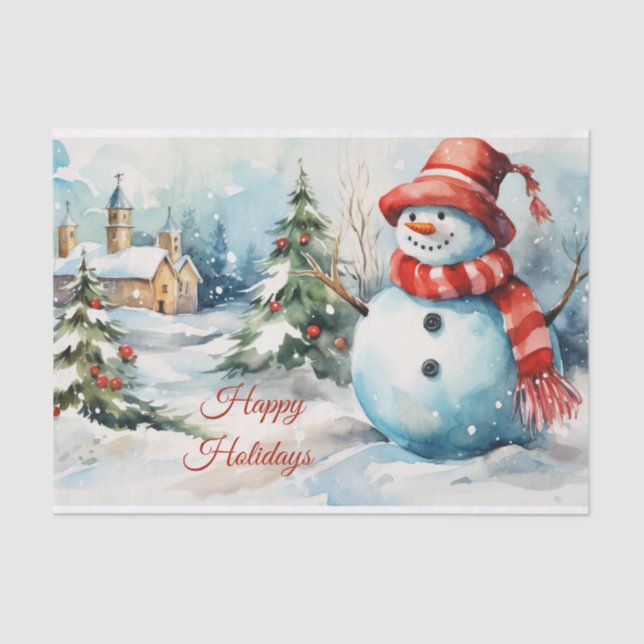 Papel De Seda Vintage Christmas Snowman Ilustracion (Anverso)