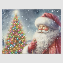 Papel De Seda Vintage Christmas Tree y Santa Claus Holiday