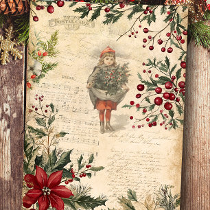 Papel De Seda Vintage Christmas Winter Botanage Decoupage