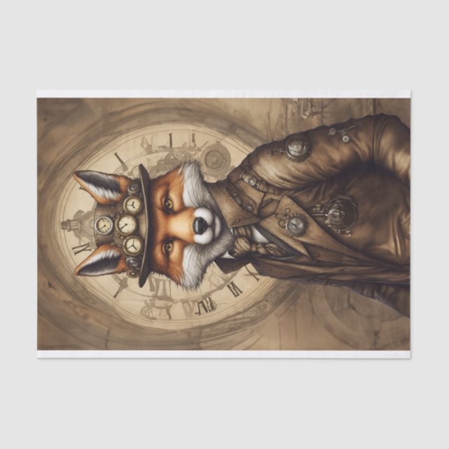 Papel De Seda Vintage Classy Steampunk Fox (Anverso)