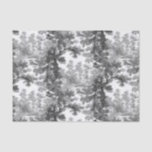 Papel De Seda Vintage Cottage Landscape Toile-Black & White<br><div class="desc">Clásico paisaje vintage de estilo toile de jouy con una casa de campo rústica y un puente en un claro enmarcado por un bosque de árboles en tonos negros y grises sobre fondo blanco. El patrón no tiene fisuras y se puede rotar o cambiar de tamaño.</div>