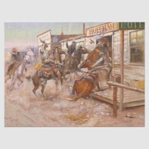 Papel De Seda Vintage Cowboys Guns Horse Hotel Robbery Decoupage