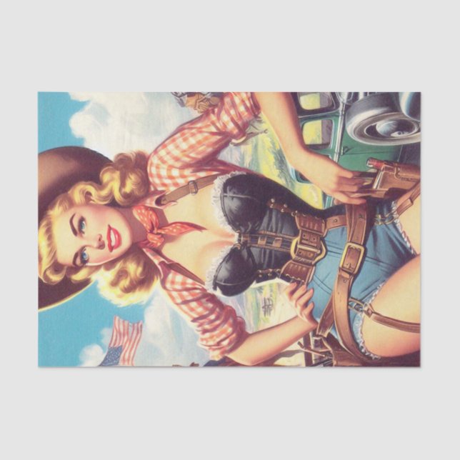 Papel De Seda Vintage Cowgirl Pin Up (Anverso)
