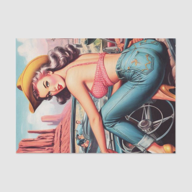 Papel De Seda Vintage Cowgirl Pin Up (Anverso)