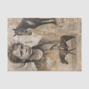 Papel De Seda Vintage Cowgirl Western Horse Decoup