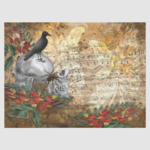 Papel De Seda Vintage Crow on Skull Floral Halloween Decoupage