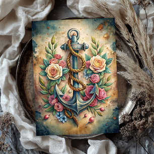 Papel De Seda Vintage de color agua shabby chic ancla rosas de b