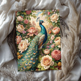 Papel De Seda Vintage de color agua shabby chic pavo real rosas