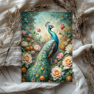 Papel De Seda Vintage de color agua shabby chic pavo real rosas