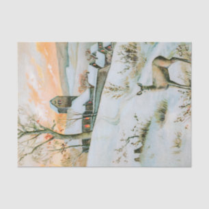 Papel De Seda Vintage de invierno de nieve con ciervo