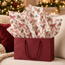 Papel de seda vintage de Navidad con acebo rosado