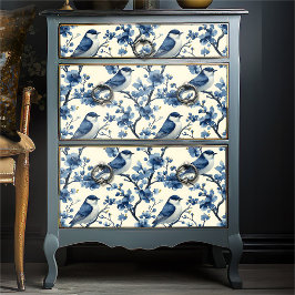 Papel De Seda Vintage Delft Blue Birds Floral Cottagecore Branch