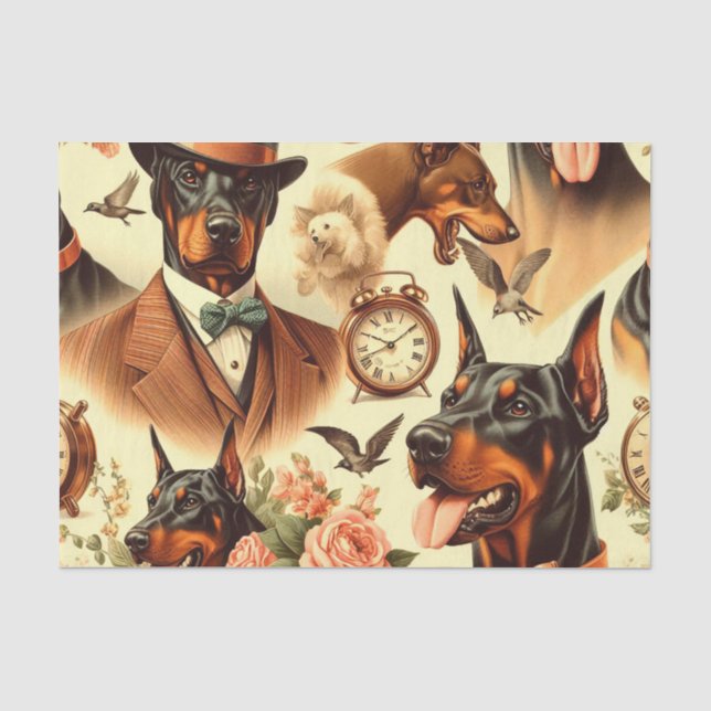 Papel De Seda Vintage Doberman Seamless Ilustracion (Anverso)
