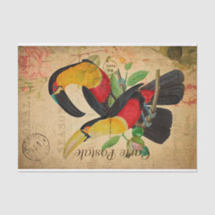 Papel De Seda Vintage Dos Aves Turcas Coloridas Floral Francés