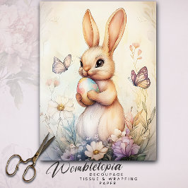 Papel De Seda Vintage Easter Flora Bunny con Huevo y Mariposas