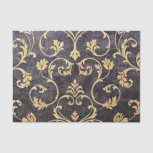 Papel De Seda Vintage elegante moda negro y dorado damasco flora
