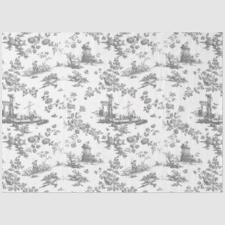 Papel De Seda Vintage English Floral Toile de Jouy-Gray