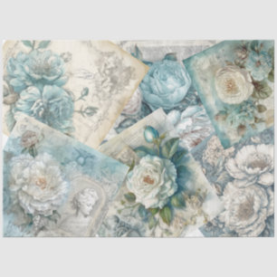 Papel De Seda Vintage Ephemera Blue Shabby Chic Floral Decoupage