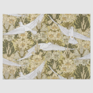 Papel De Seda Vintage Estampado Floral Verde Salvia Paloma y Lir
