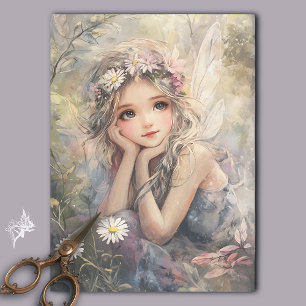Papel De Seda Vintage Fairy Art con flor Crown and Daisisies