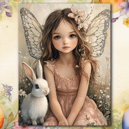 Papel De Seda Vintage Fairy Chica con ala mariposa y conejo