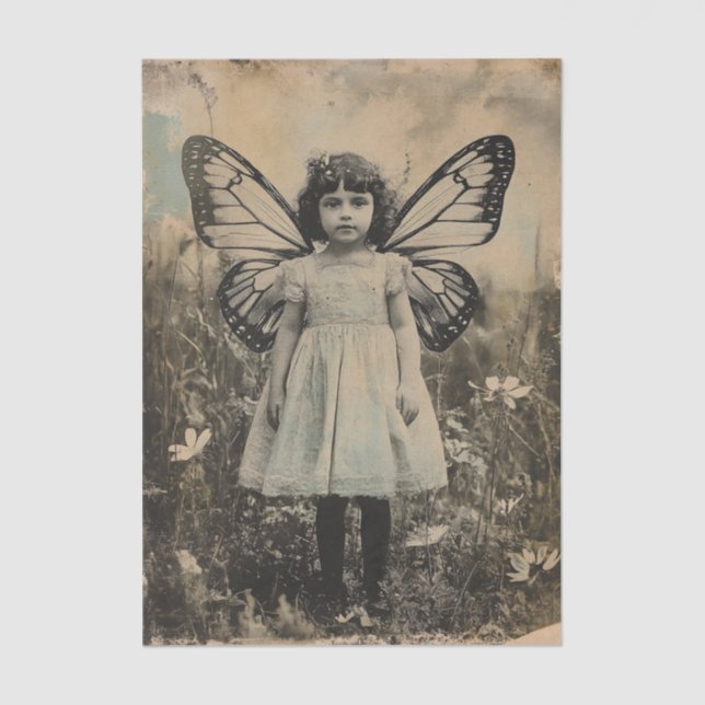 Papel De Seda Vintage Fairy Girl Butterfly Wings (Anverso)