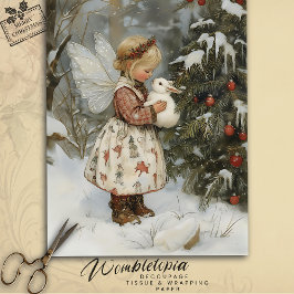 Papel De Seda Vintage Fairy y Bunny by Christmas Tree in Snow