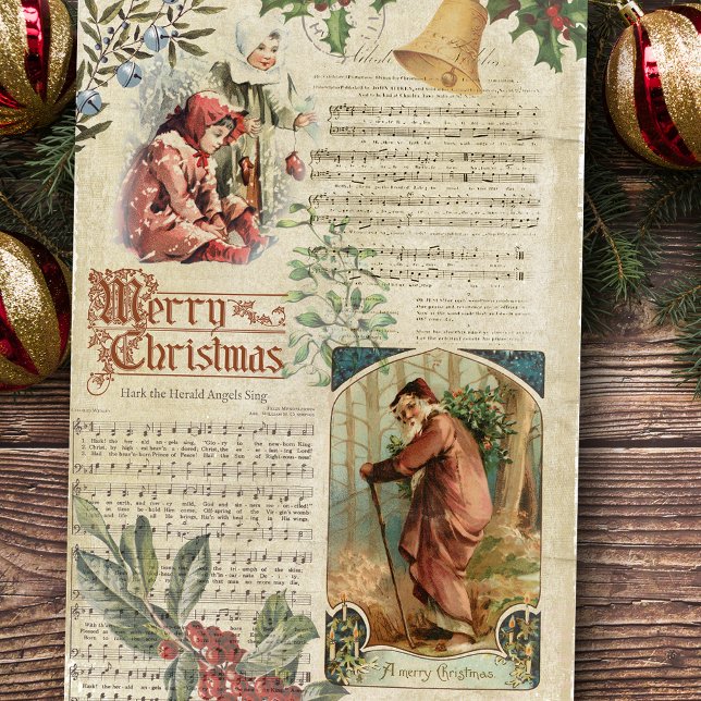 Papel De Seda Vintage Father Christmas & Music Ephemera (Subido por el creador)