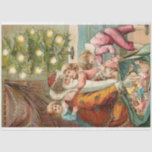 Papel De Seda Vintage Father Christmas with Happy Children<br><div class="desc">Vintage paja roja Padre Navidad con larga barba blanca con trineos y abetos dando regalos a los niños felices de su bolsa con el árbol de Navidad en el fondo. Adecuado para desconexión de vacaciones o proyectos de construcción.</div>