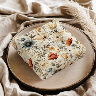 Papel De Seda Vintage Flor Seca de Flor Silvestre Terracota Mari
