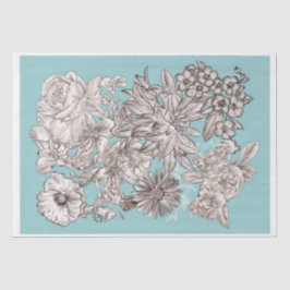 Papel De Seda Vintage Floral Azul Turquesa Boda Moderna