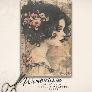 Papel De Seda Vintage Floral Boho Lady Art Nouveau Decoupage