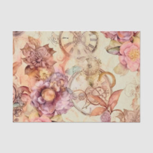 Papel De Seda Vintage Floral Clock Steampunk