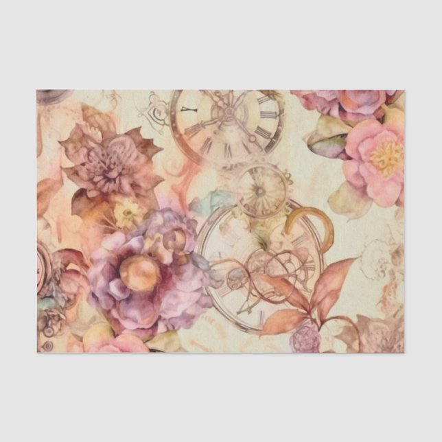 Papel De Seda Vintage Floral Clock Steampunk (Anverso)