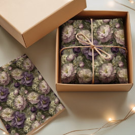 Papel De Seda Vintage Floral de Peonía Púrpura Patrón Suave Romá