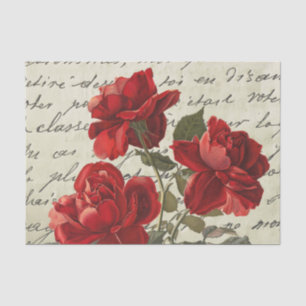 Papel De Seda Vintage floral de rosa roja de escritura francesa