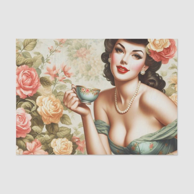 Papel De Seda Vintage Floral Pin Up (Anverso)