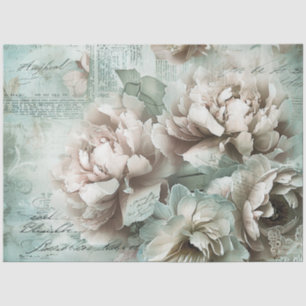 Papel De Seda Vintage Floral Sage Green Peonies Decoupage