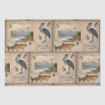 Vintage Fly Fishing Lake Trout Fish Decoupage Art