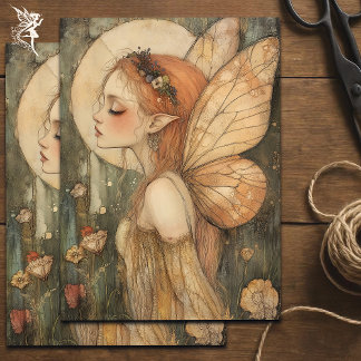 Papel De Seda Vintage Forest Fairy with Flower Crown Decpage (Ve