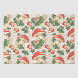 Papel De Seda Vintage Forest Red Mushroom y Green Lucky Clover