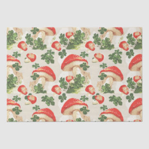Papel De Seda Vintage Forest Red Mushroom y Green Lucky Clover