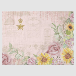 Papel De Seda Vintage francés Floral Sunflower acuarela 