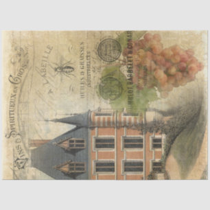 Papel De Seda Vintage French Chateau Grapes Vineyard Decoupage